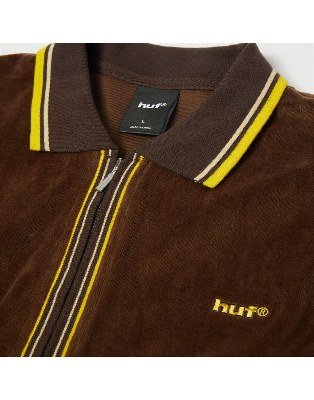 HUF Polo Parker in Velour a Maniche Lunghe Marrone
