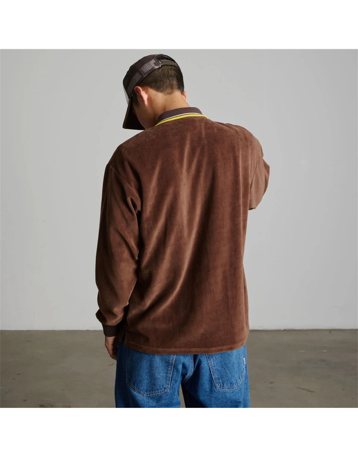 HUF Polo Parker in Velour a Maniche Lunghe Marrone