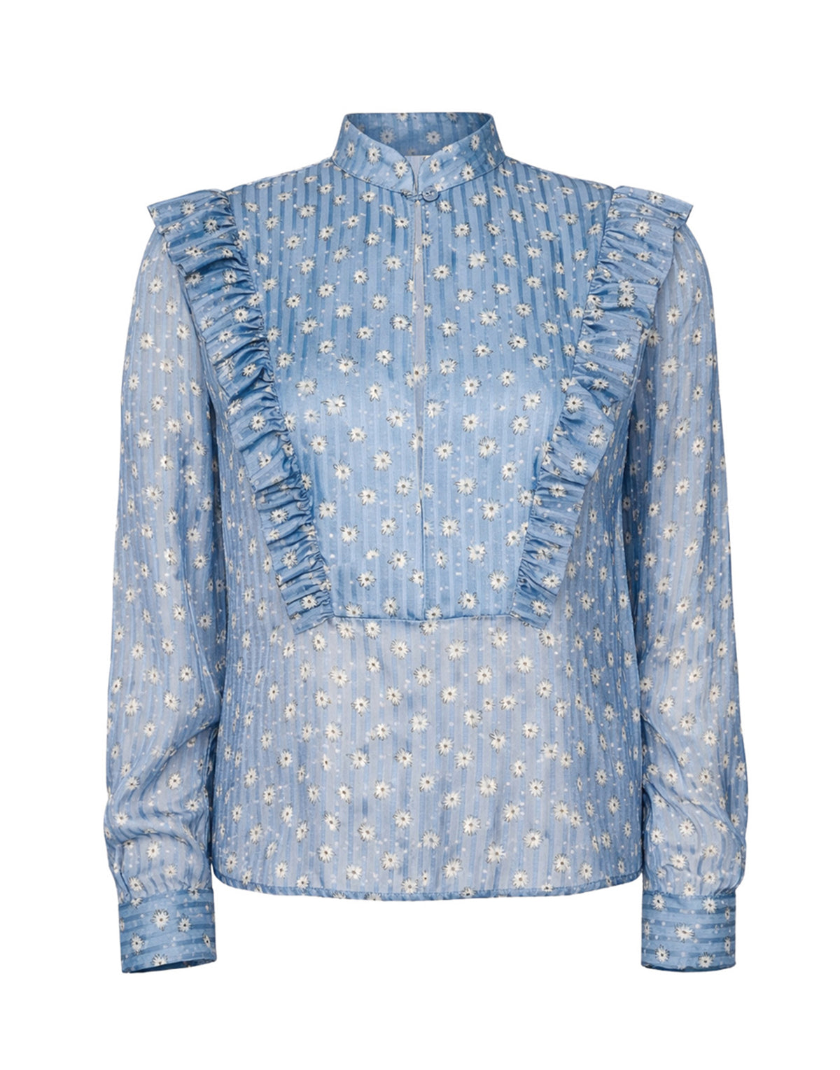 KRISTINA TI Camicia con Rouches e Fantasia Floreale Azzurra