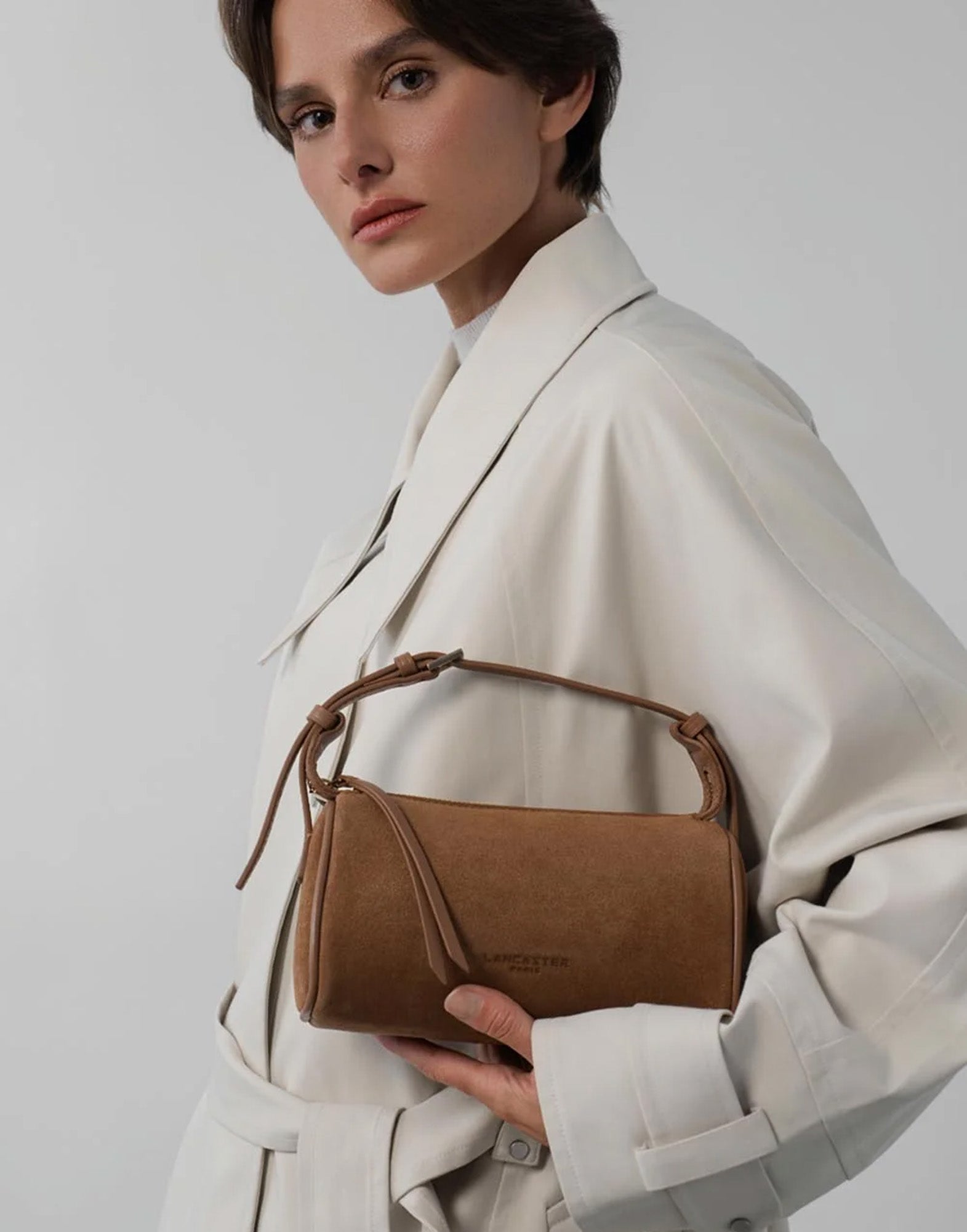 LANCASTER Borsa Rettangolare in Suède Camel