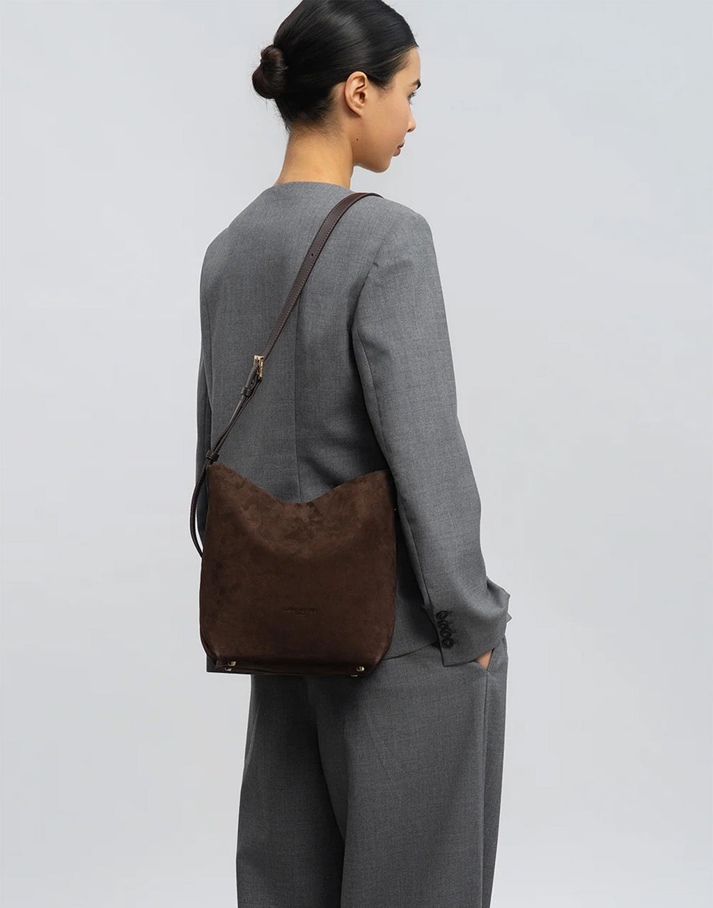 LANCASTER Borsa a Secchiello in Camoscio Marron
