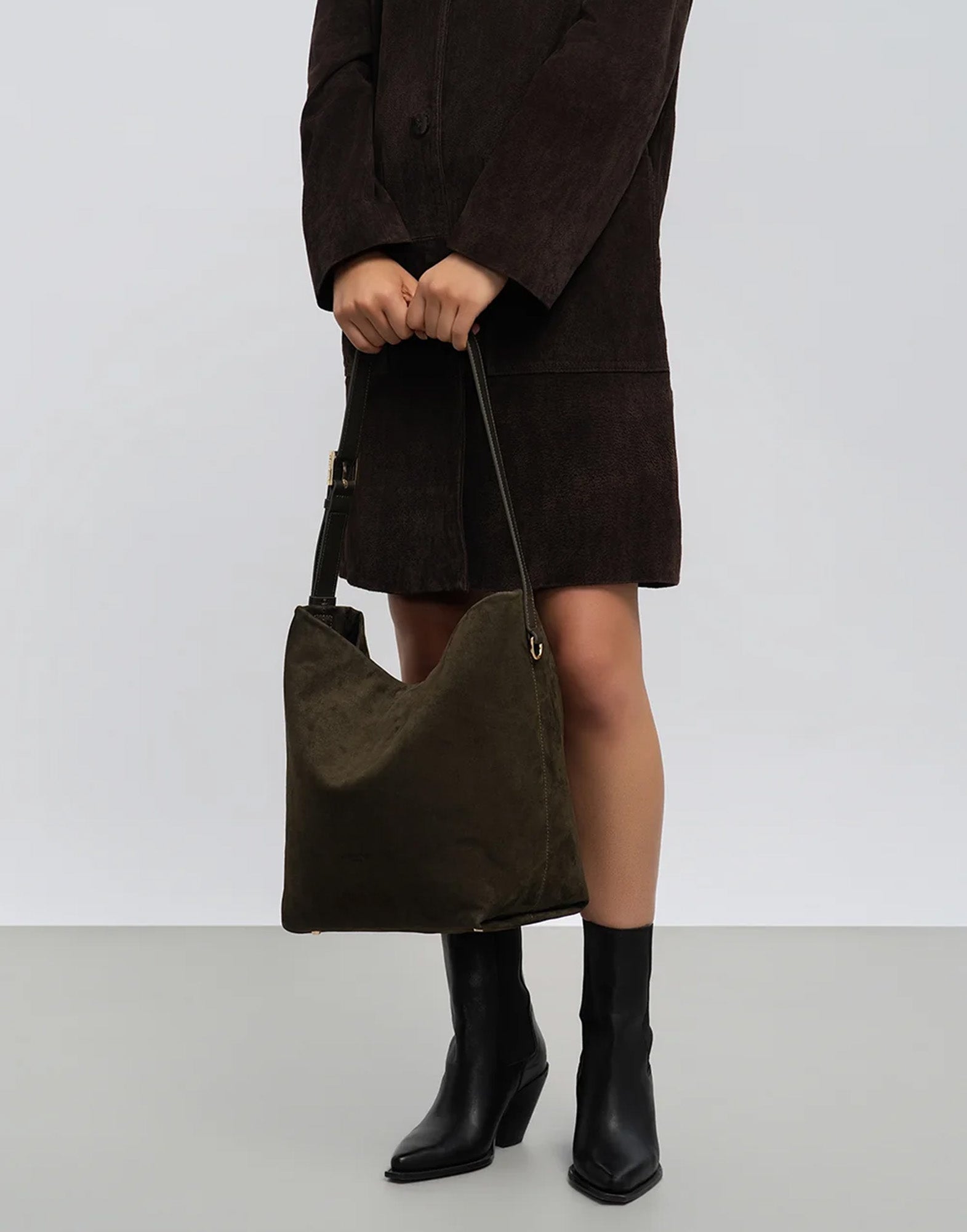 LANCASTER Grande Borsa Secchiello in Suède Kaki