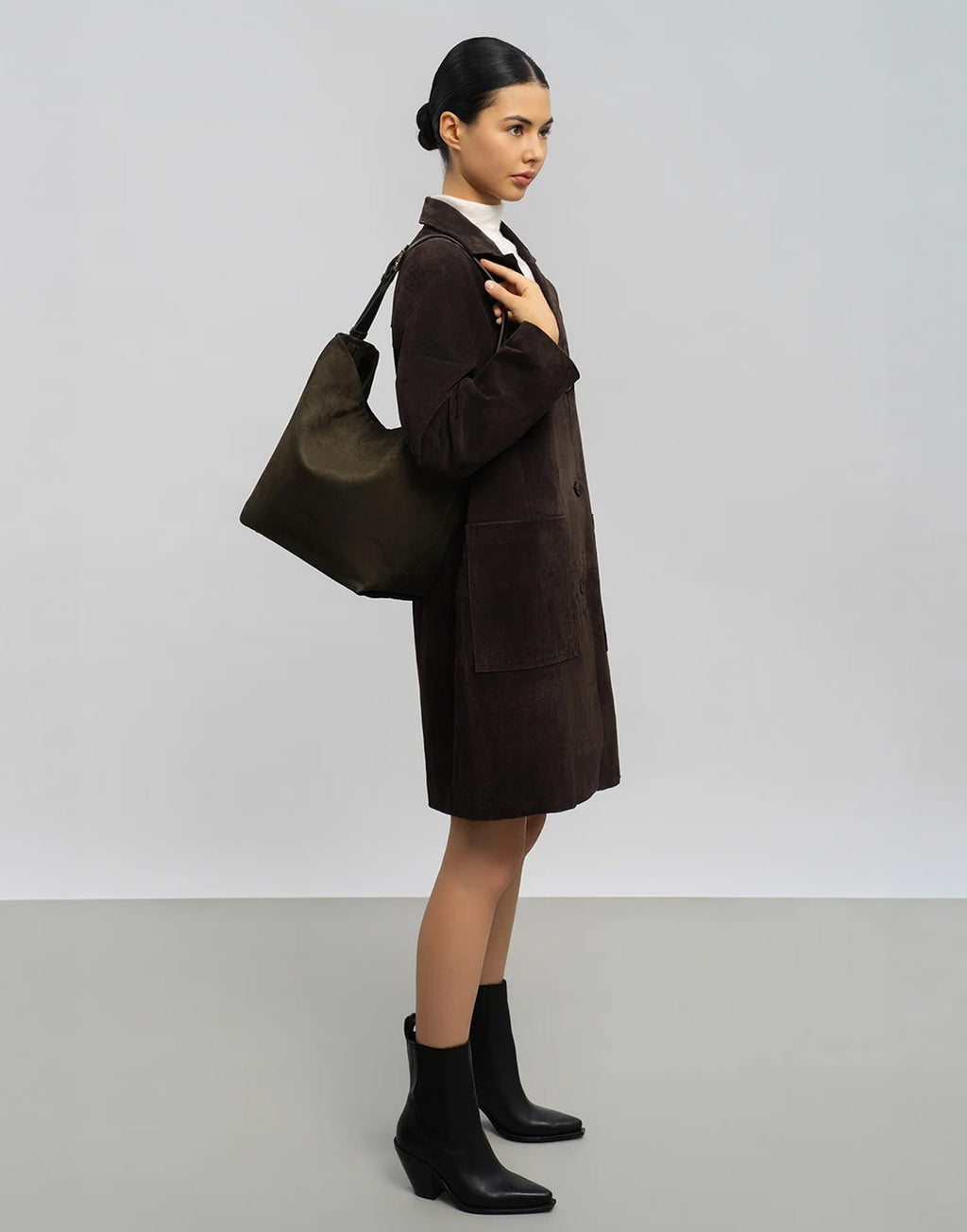 LANCASTER Grande Borsa Secchiello in Suède Kaki