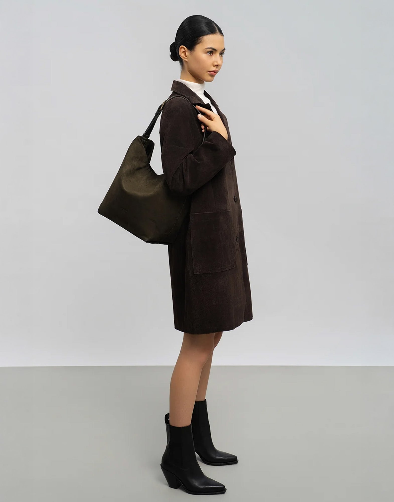 LANCASTER Grande Borsa Secchiello in Suède Kaki