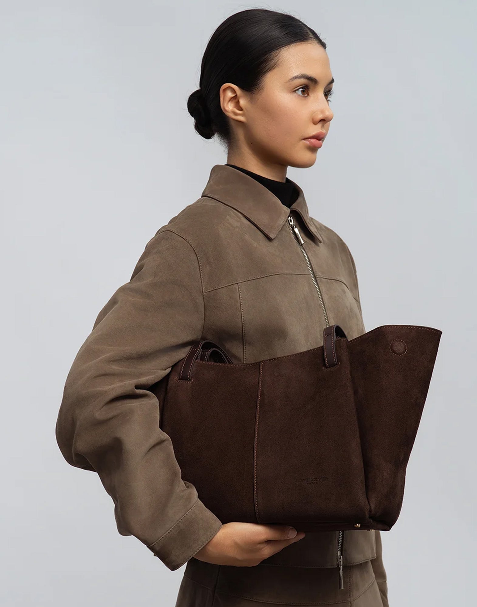 LANCASTER Borsa Shopping a Spalla in Suède Marron