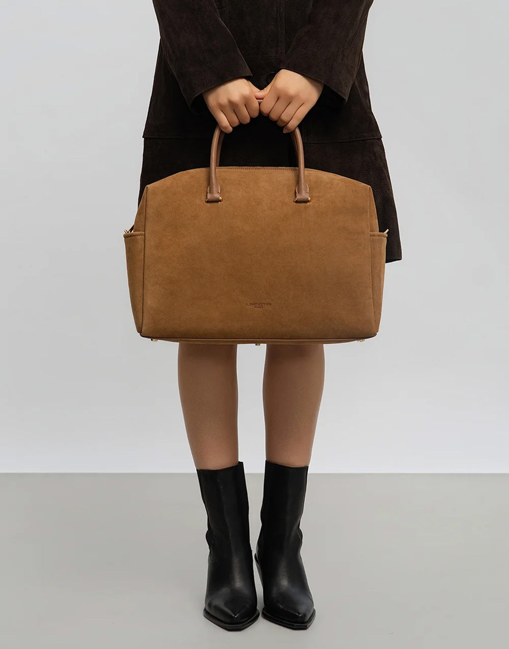 LANCASTER Grande Borsa Shopping Suède Cube Camel