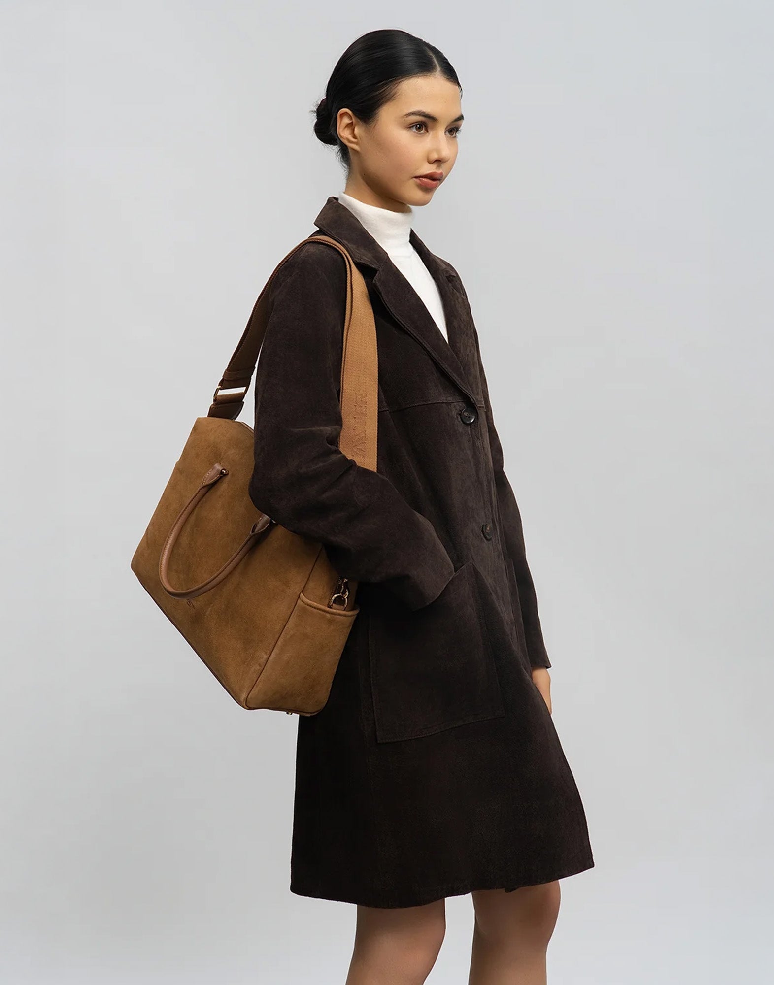 LANCASTER Grande Borsa Shopping Suède Cube Camel