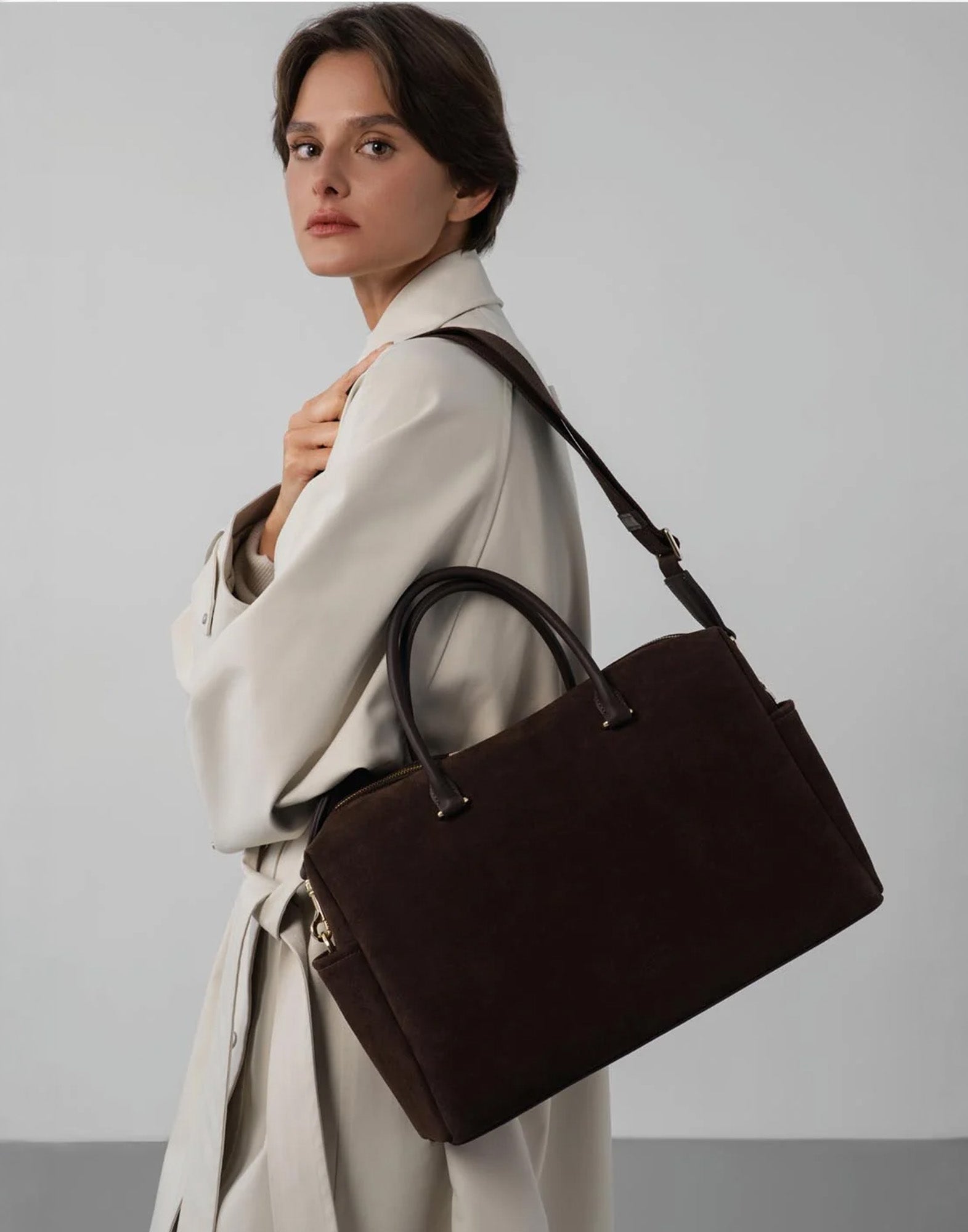 LANCASTER Grande Borsa Shopping Suède Cube Marron
