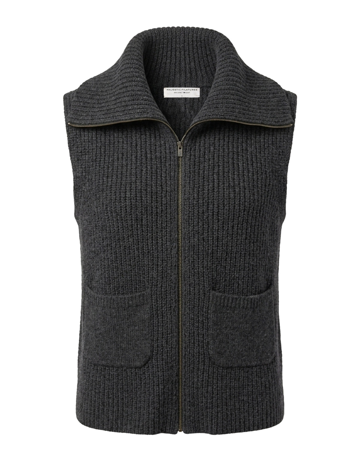MAJESTIC FILATURES Gilet in Lana Merino con Zip Charbon Chiné