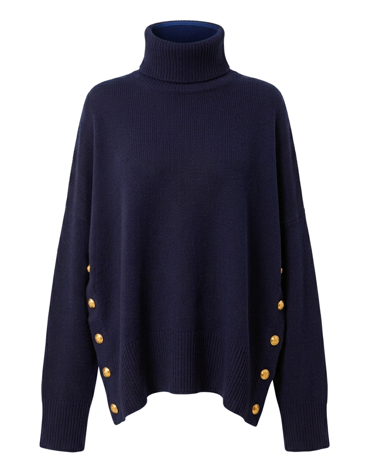 MAJESTIC FILATURES Maglione Dolcevita in Lana e Cashmere con Bottoni Marine