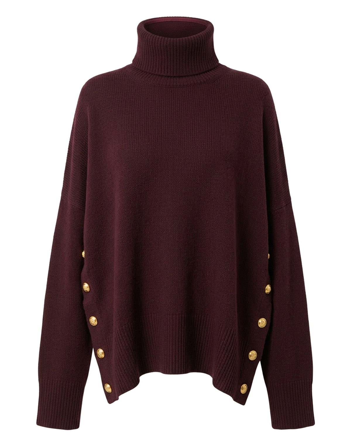 MAJESTIC FILATURES Maglione Dolcevita in Lana e Cashmere con Bottoni Melanzana