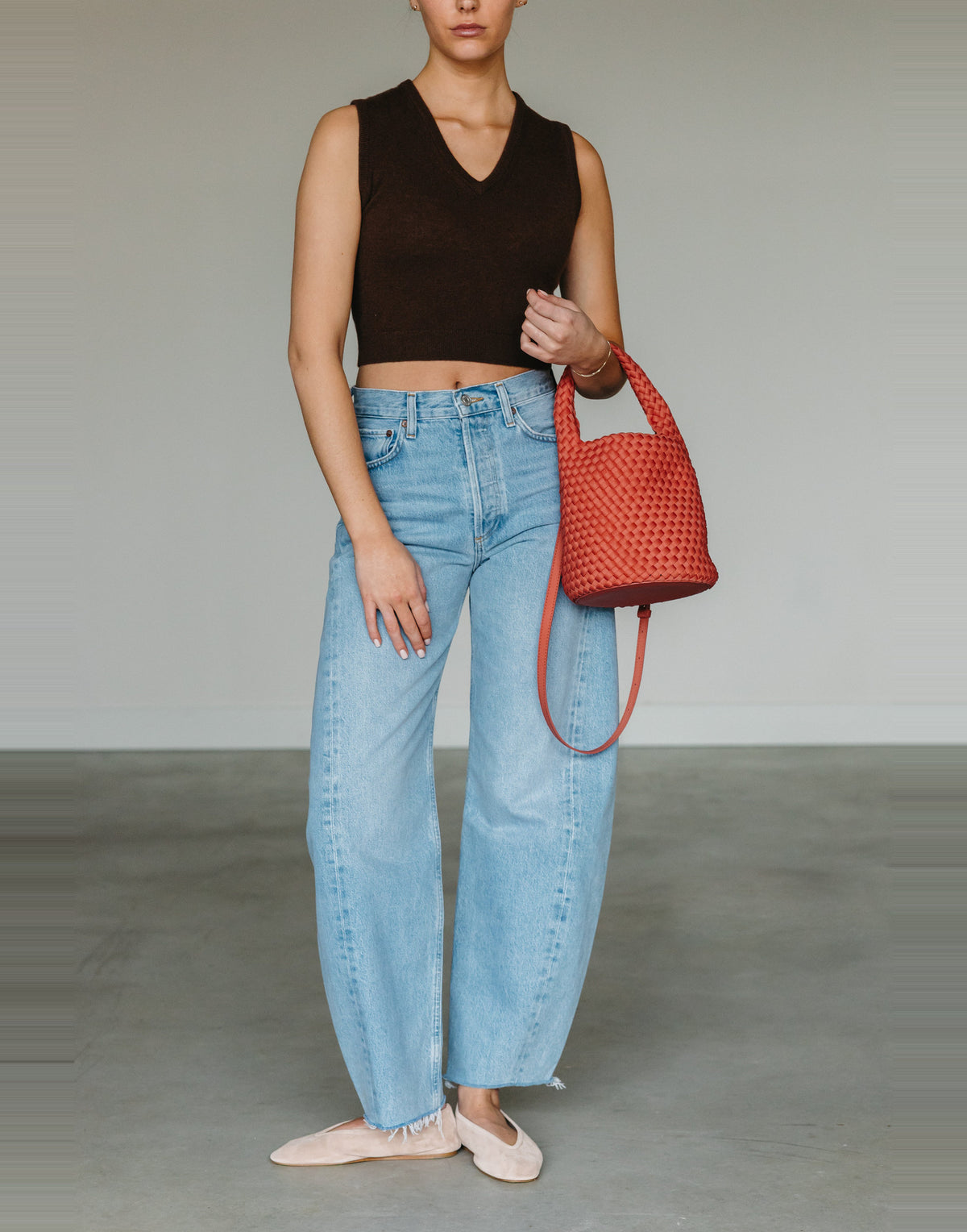 MARREA Borsa a Cestino Basket in Neoprene Intrecciato Chili Pepper