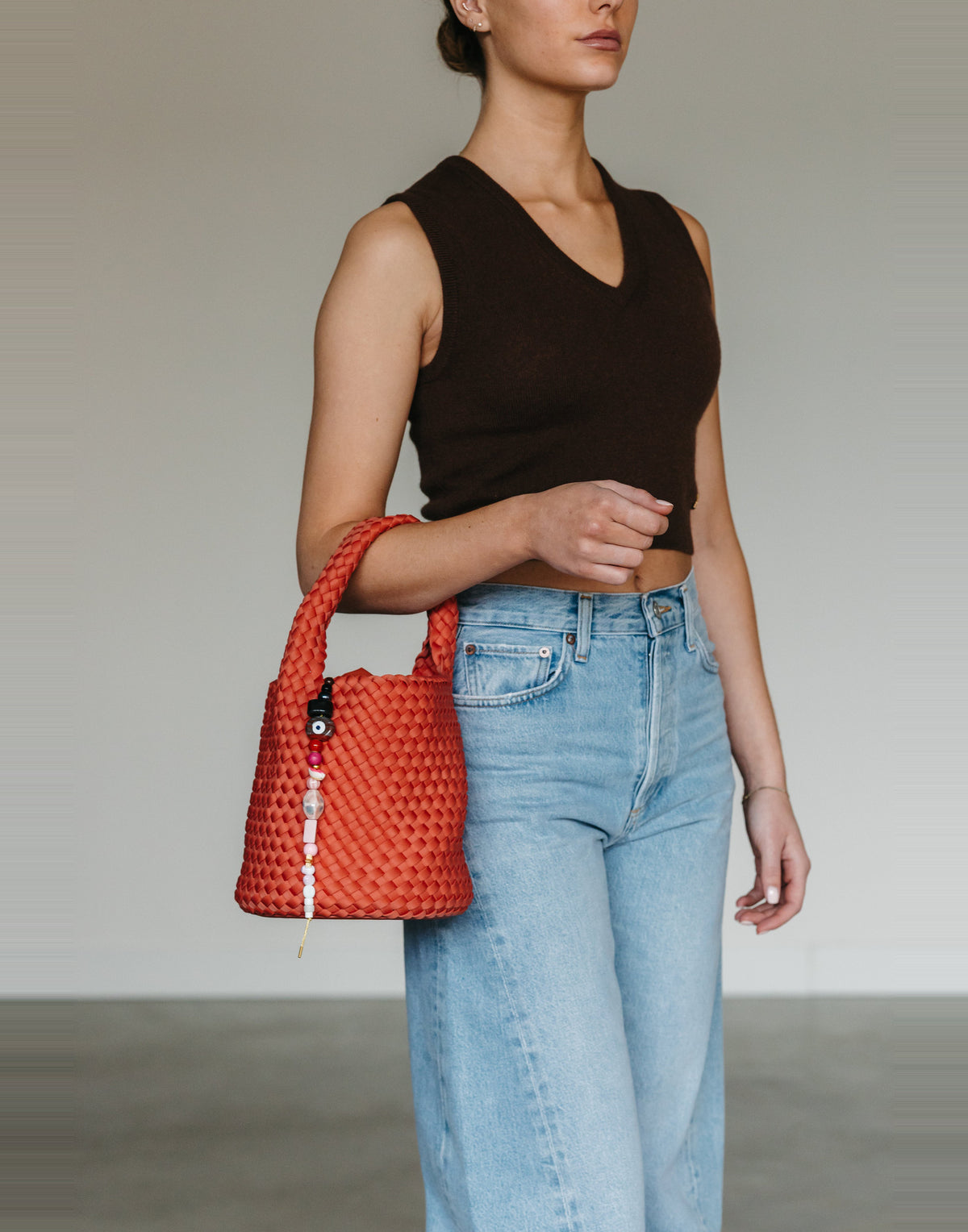 MARREA Borsa a Cestino Basket in Neoprene Intrecciato Chili Pepper