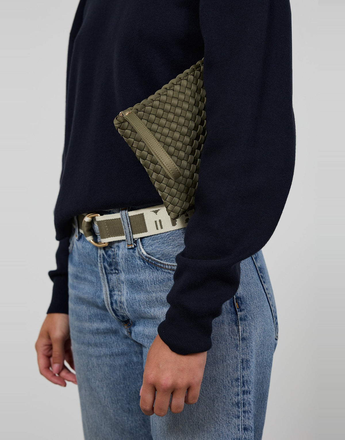 MARREA Pochette Clutch in Neoprene Intrecciato Dark Oliva