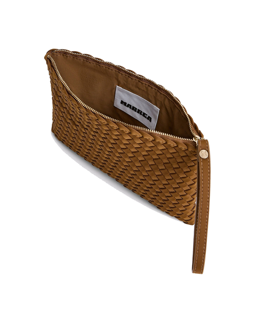 MARREA Pochette Clutch in Neoprene Intrecciato Caramel Caffè
