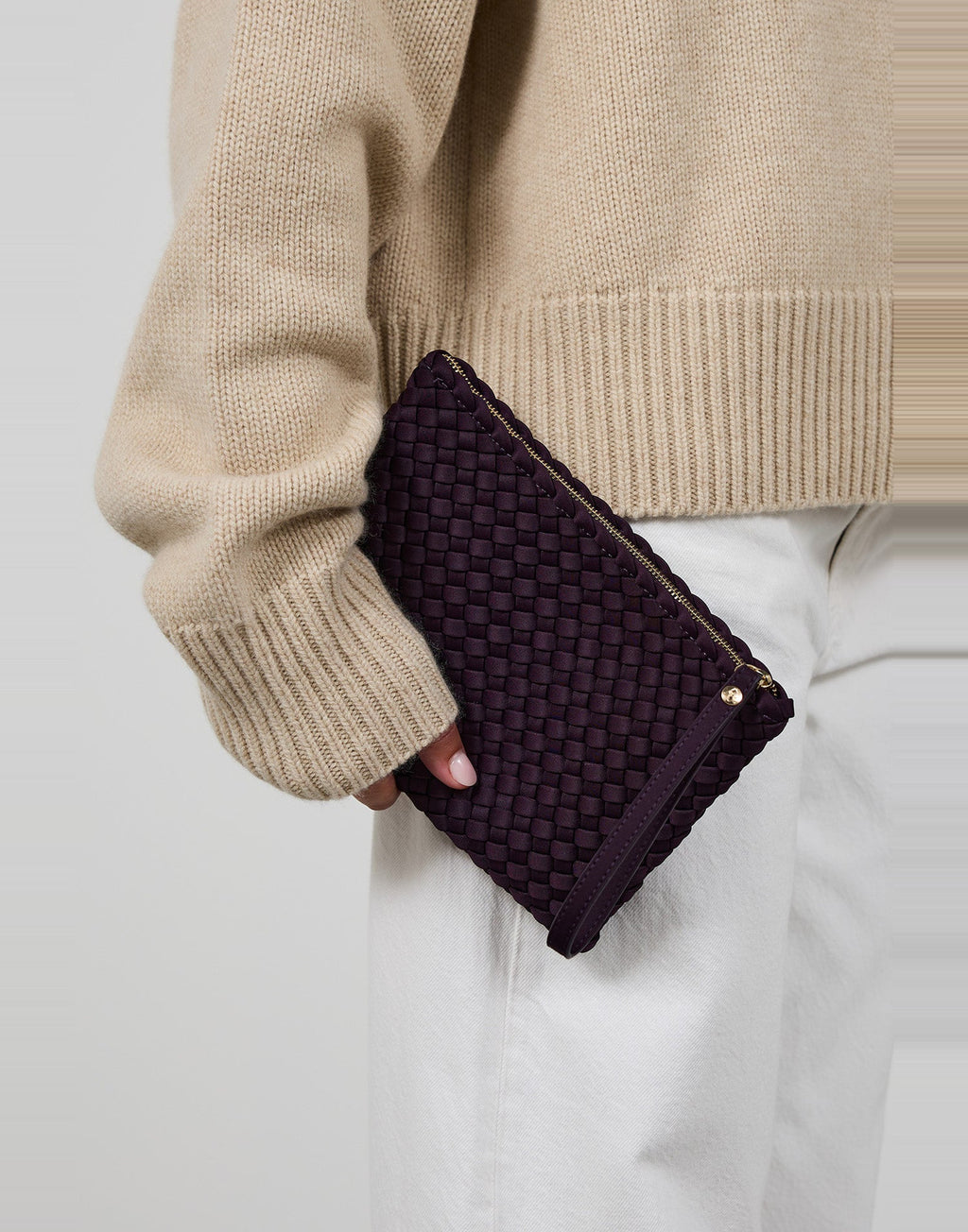 MARREA Pochette Clutch in Neoprene Intrecciato Aubergine