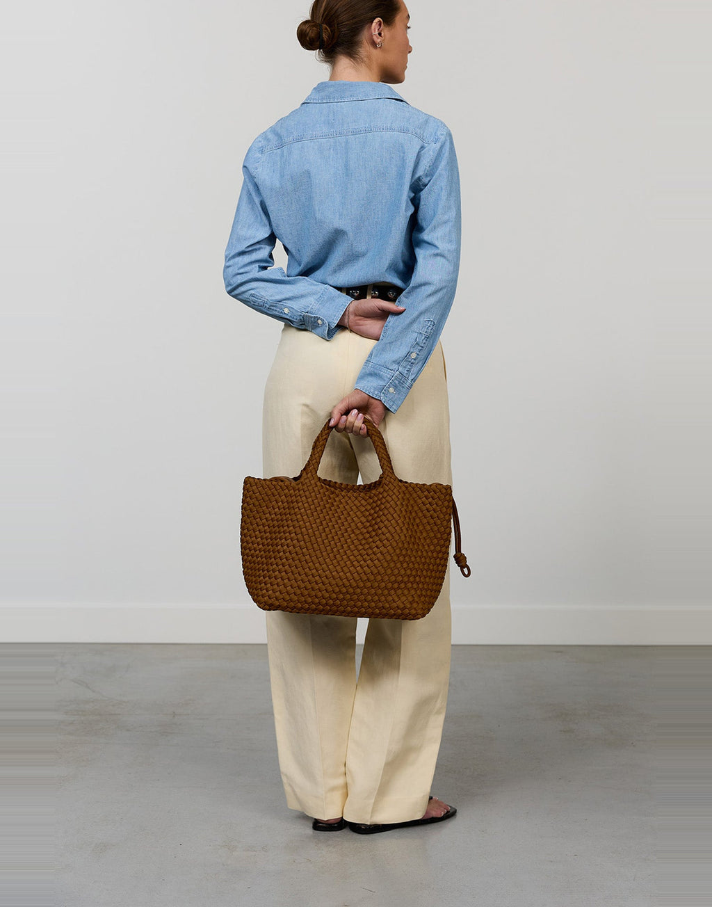 MARREA Borsa a Mano Medium in Neoprene Intrecciato Caramel Caffè