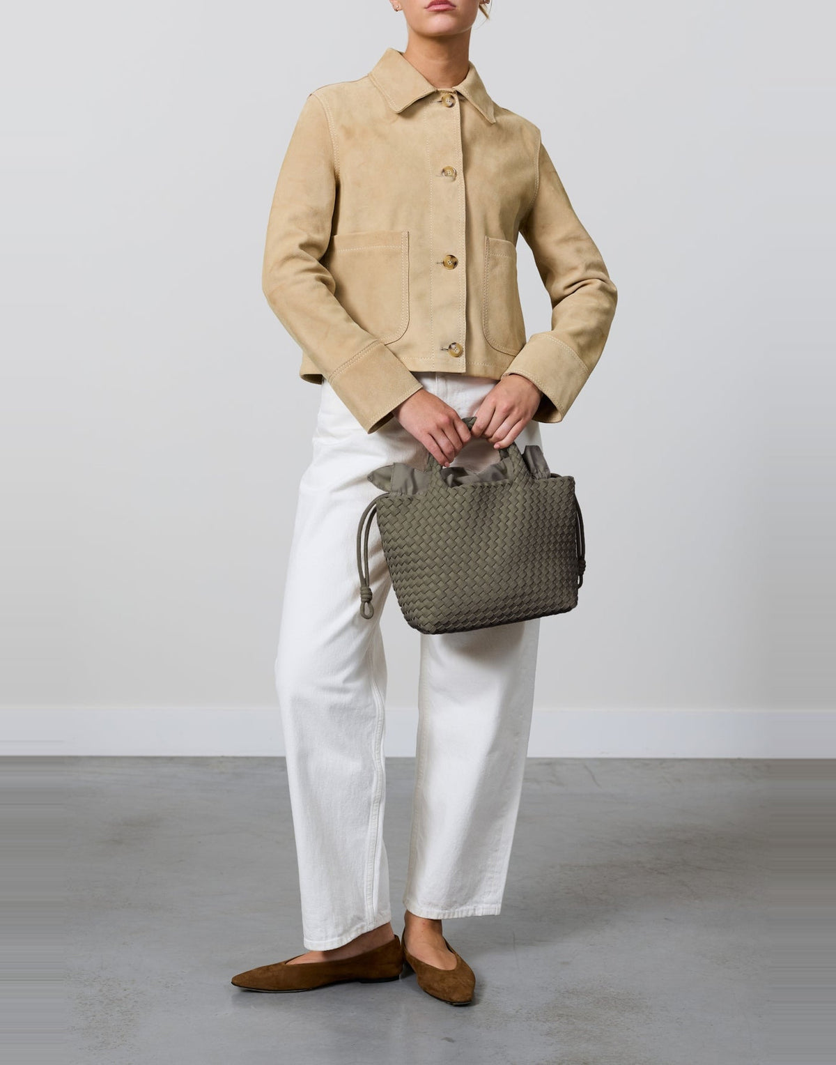 MARREA Borsa a Mano Midi in Neoprene Intrecciato Dark Oliva