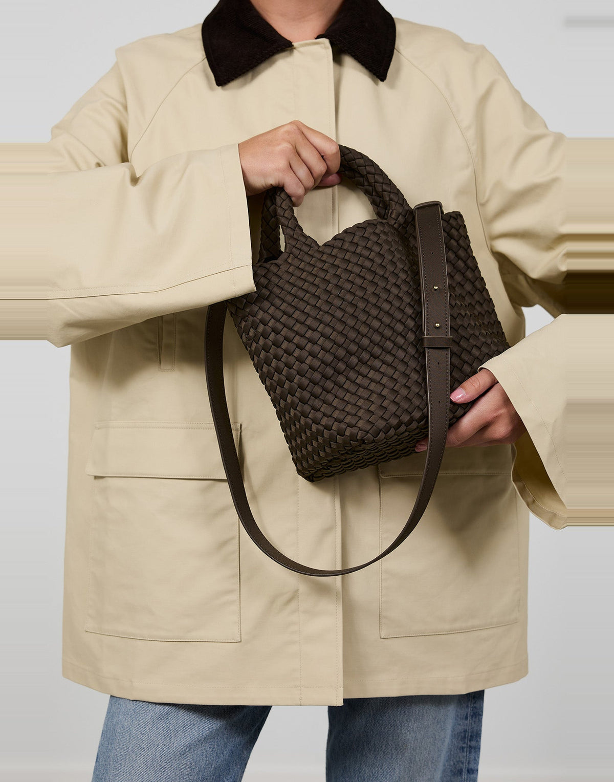 MARREA Borsa a Mano Midi in Neoprene Intrecciato Espresso Yourself