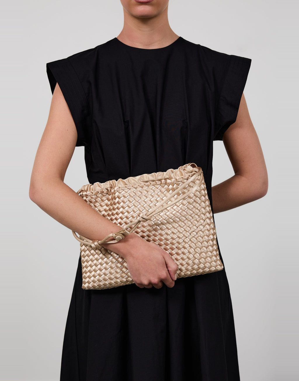 MARREA Borsa Multi in Neoprene Intrecciato Champagne