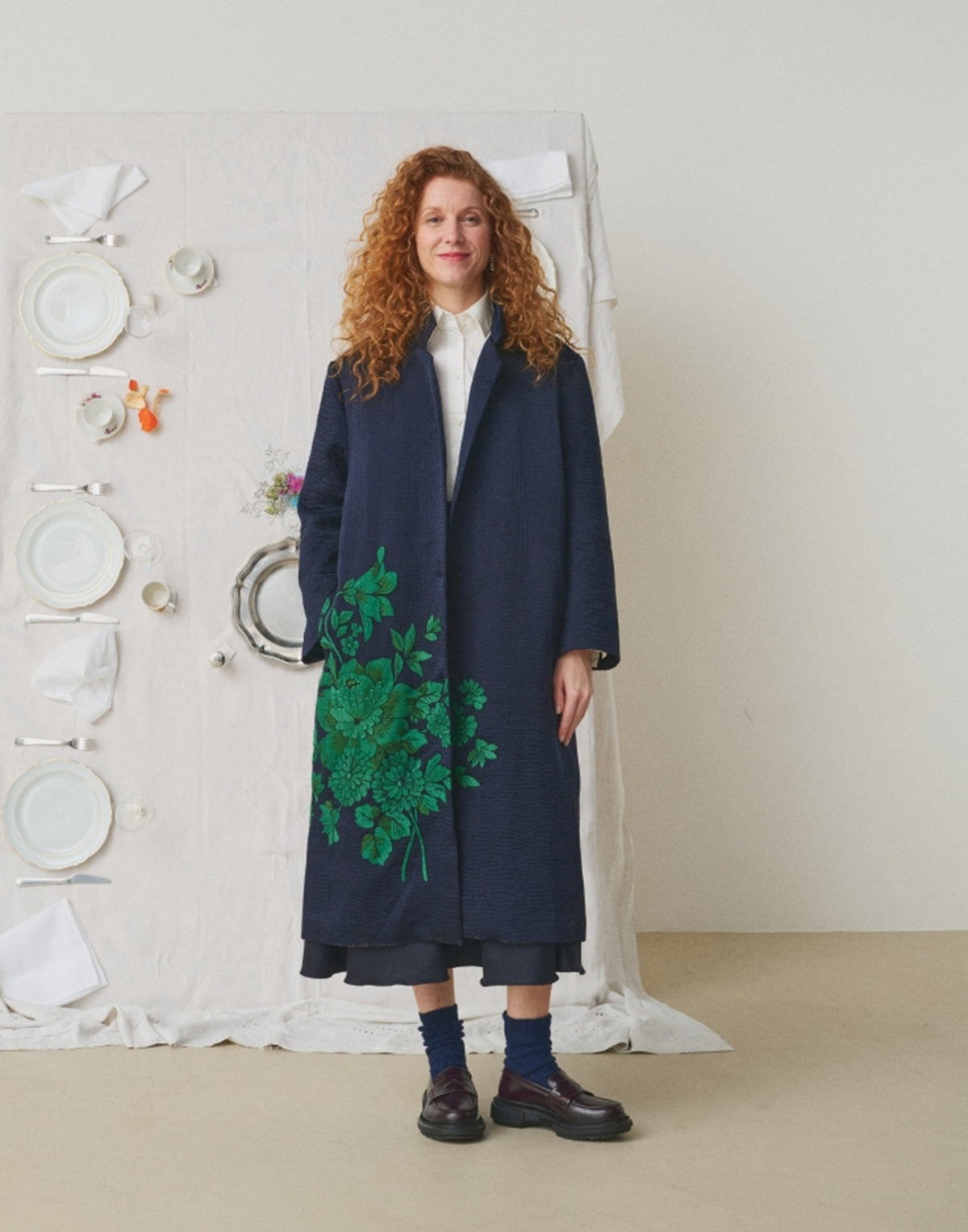 MII Cappotto in Seta con Ricamo Kantha