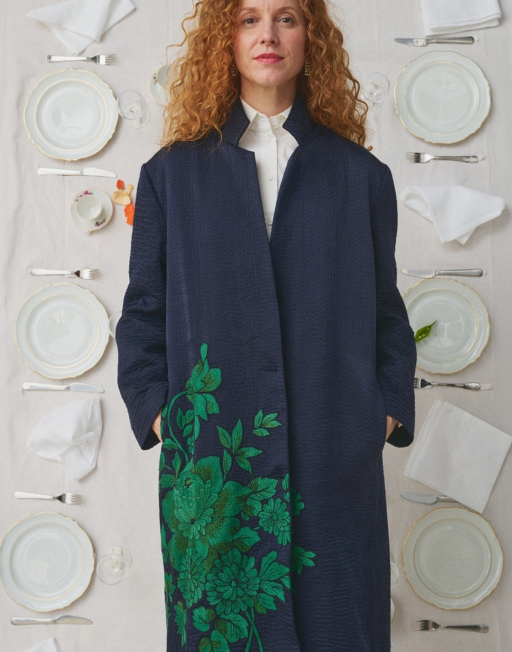 MII Cappotto in Seta con Ricamo Kantha