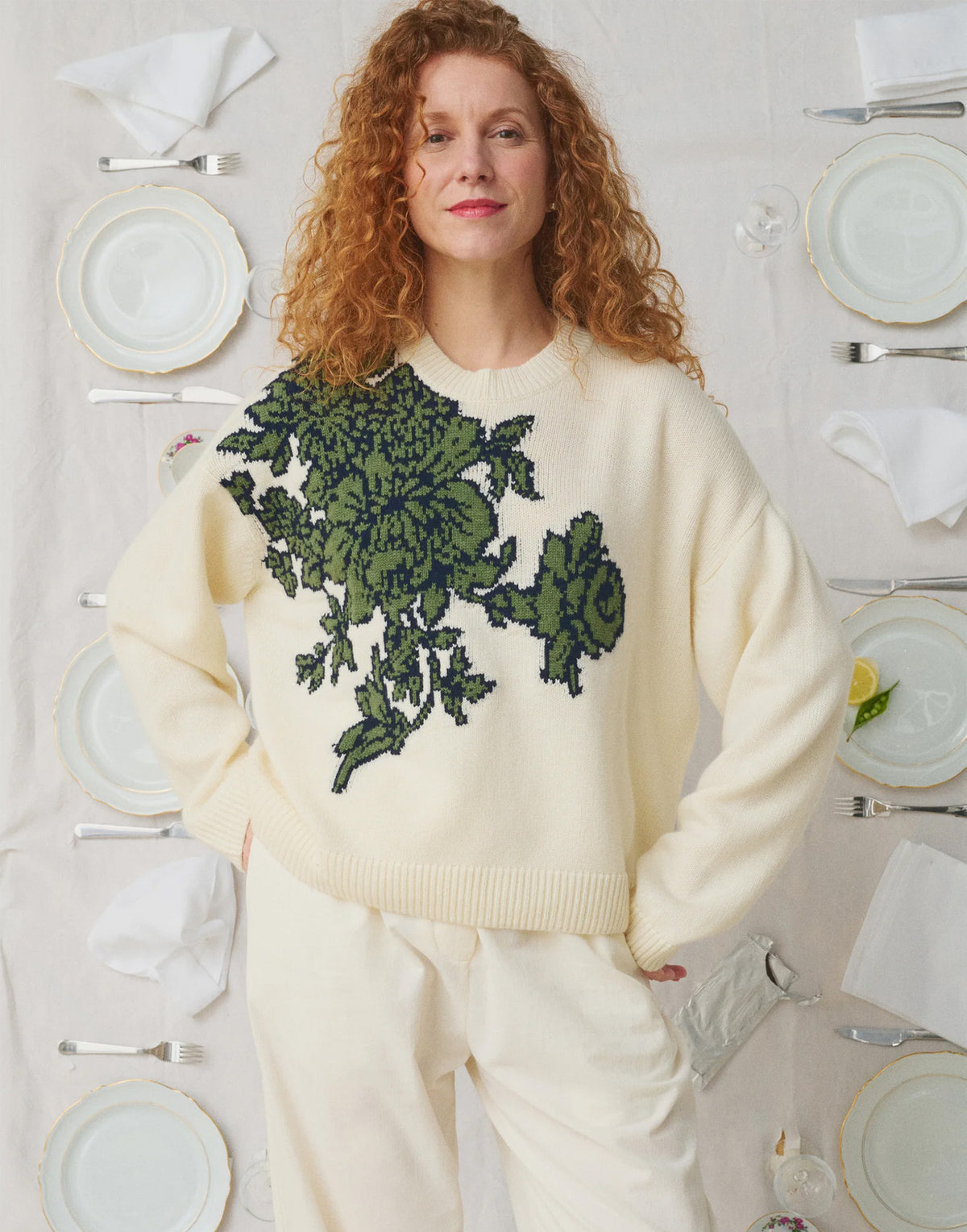 MII Maglione in Lana e Cashmere con Fiore Jacquard