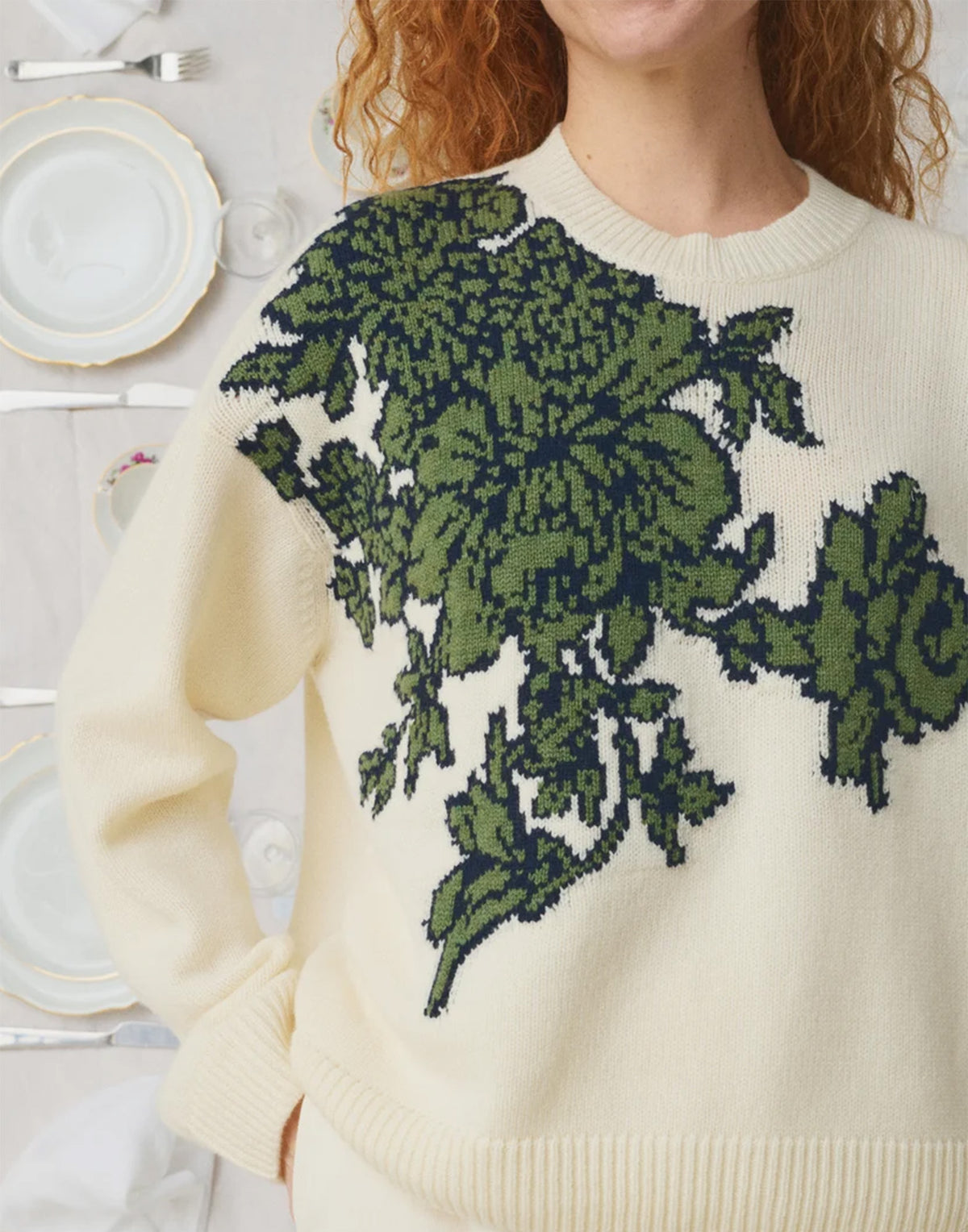 MII Maglione in Lana e Cashmere con Fiore Jacquard