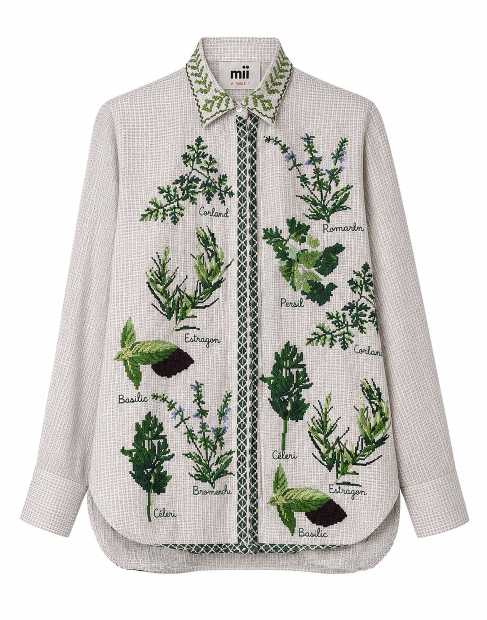 MII Camicia in Seta Stampata e Ricamata a Mano