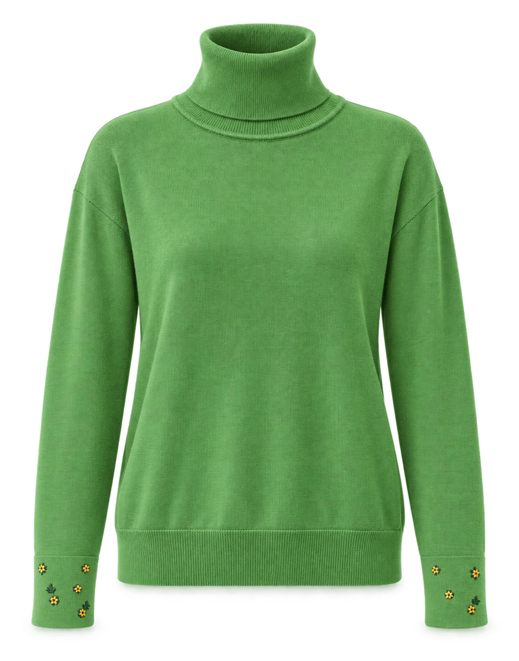 MII Maglione Collo Alto in Lana Merino con Ricami Verde