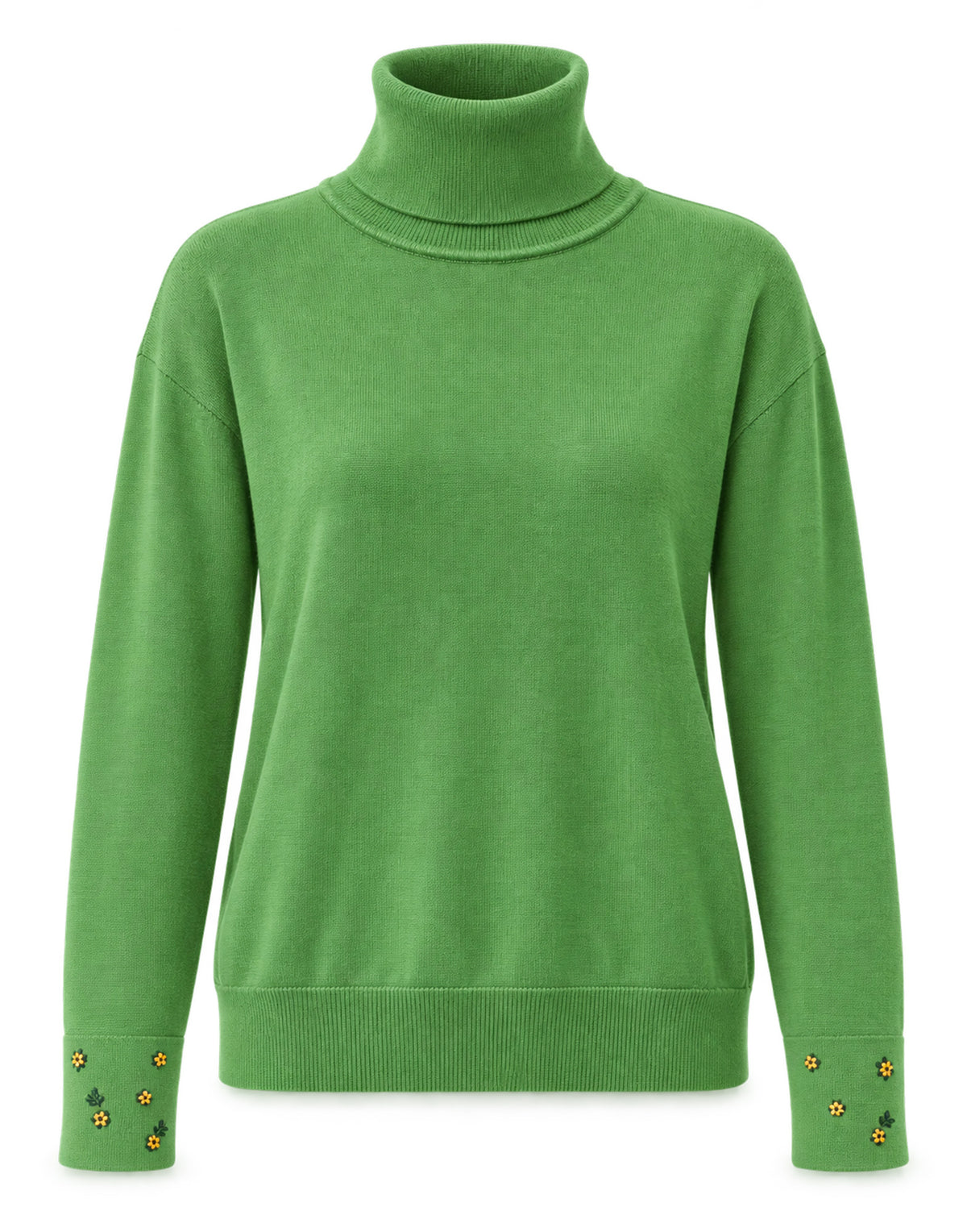 MII Maglione Collo Alto in Lana Merino con Ricami Verde