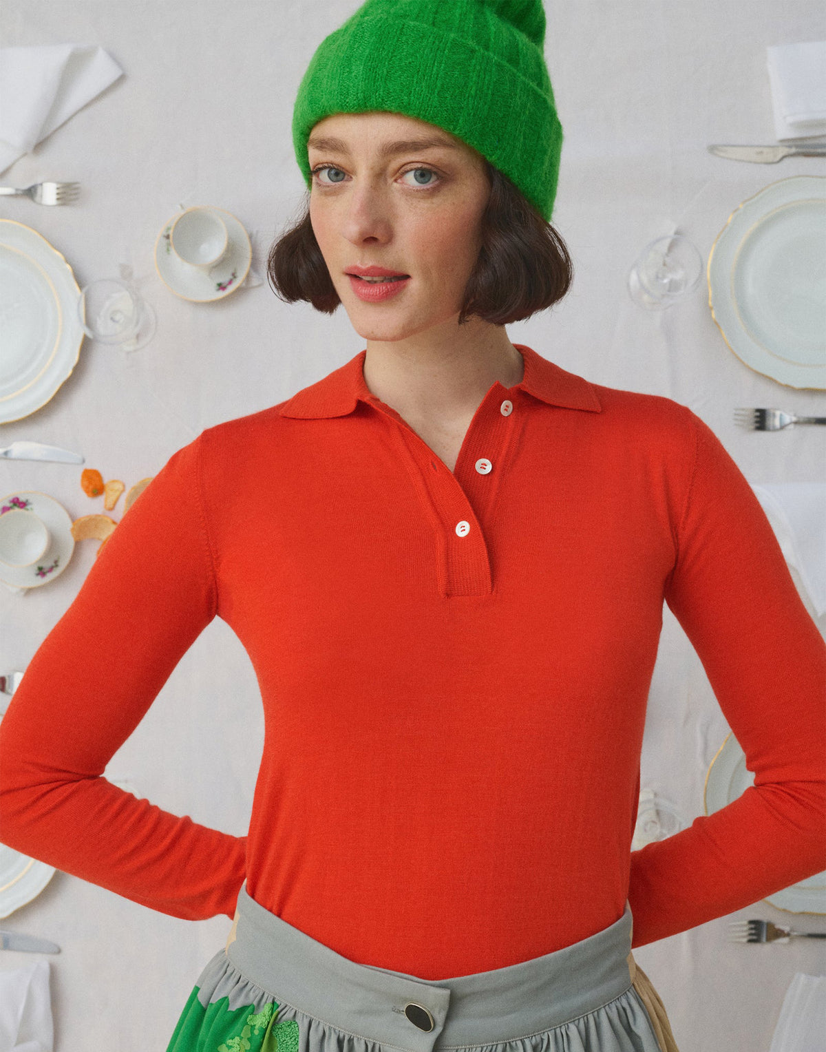 MII Maglia Polo in Lana Superfine e Seta con Ricami Orange