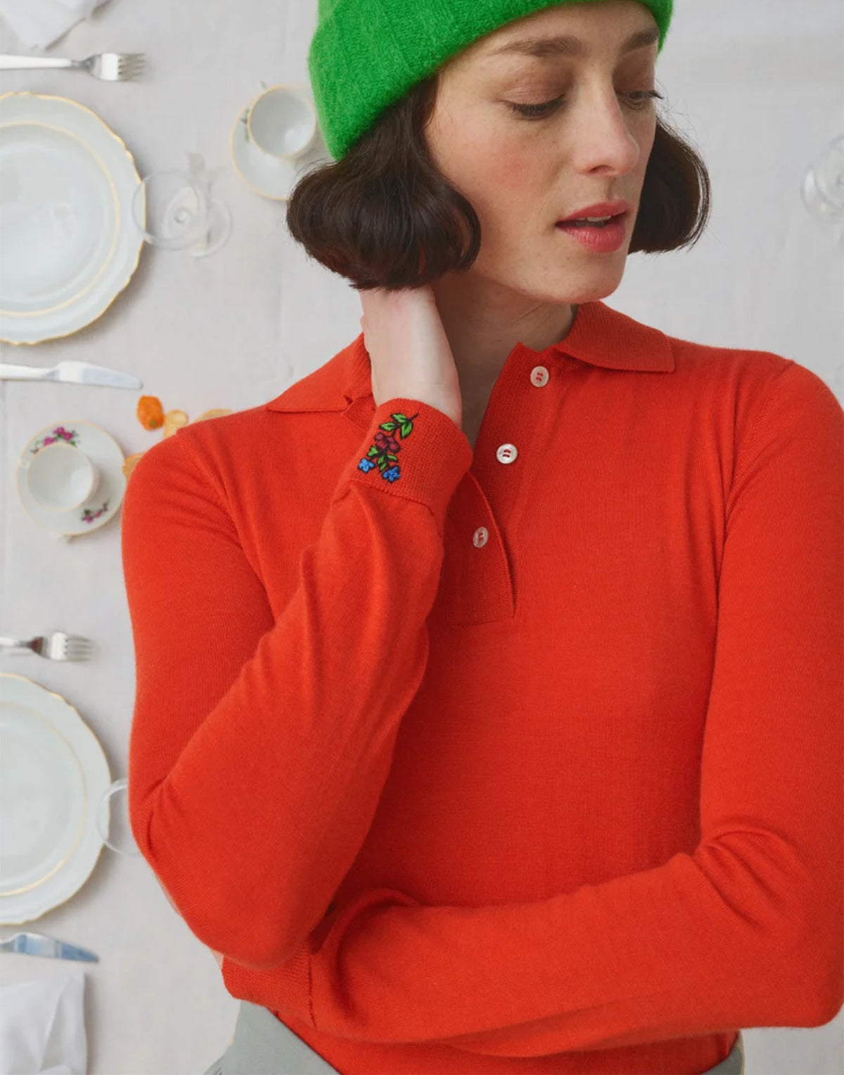 MII Maglia Polo in Lana Superfine e Seta con Ricami Orange