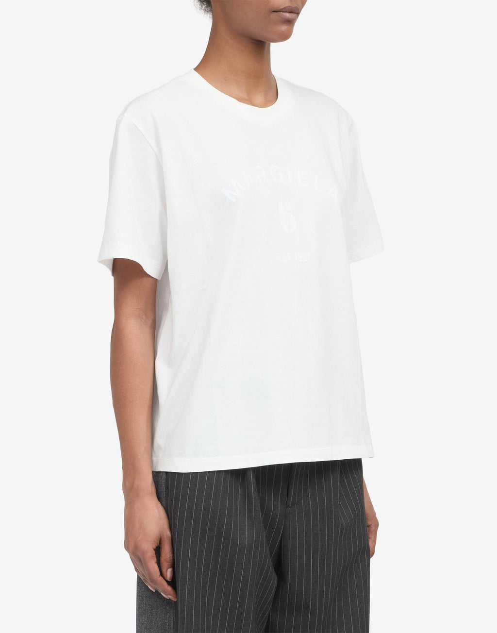 MM6 MAISON MARGIELA T-Shirt in Jersey di Cotone con Logo Off White