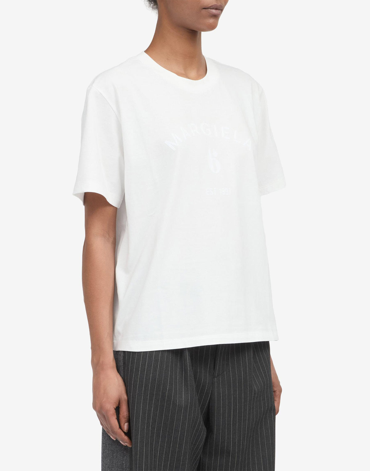 MM6 MAISON MARGIELA T-Shirt in Jersey di Cotone con Logo Off White