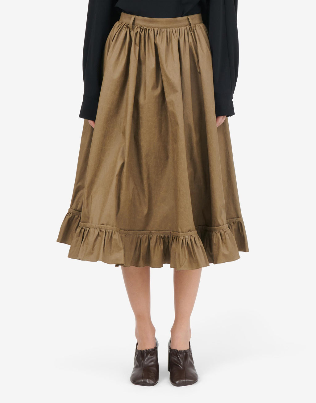 MM6 MAISON MARGIELA Gonna Midi in Cotone Spalmato Mud Green