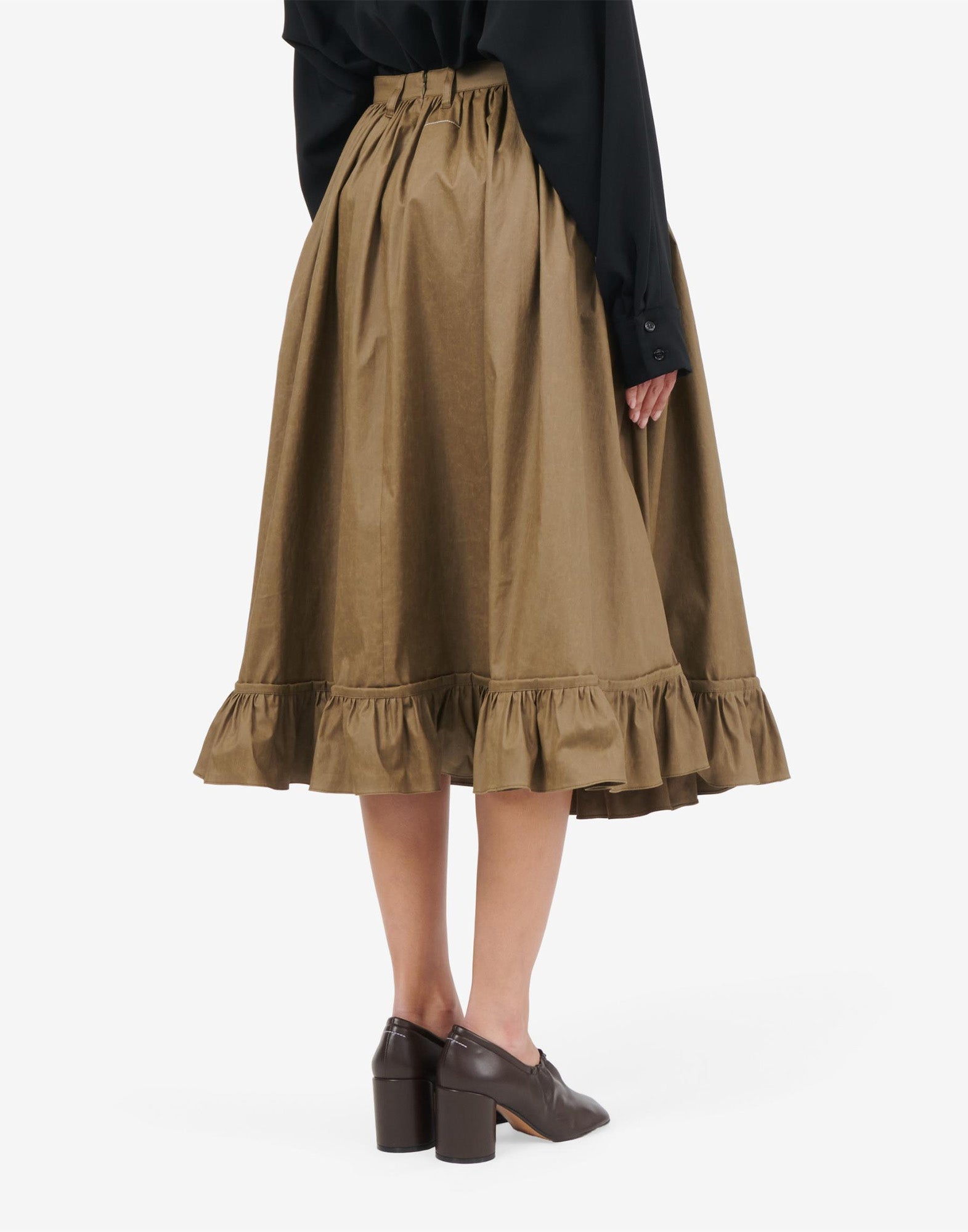 MM6 MAISON MARGIELA Gonna Midi in Cotone Spalmato Mud Green
