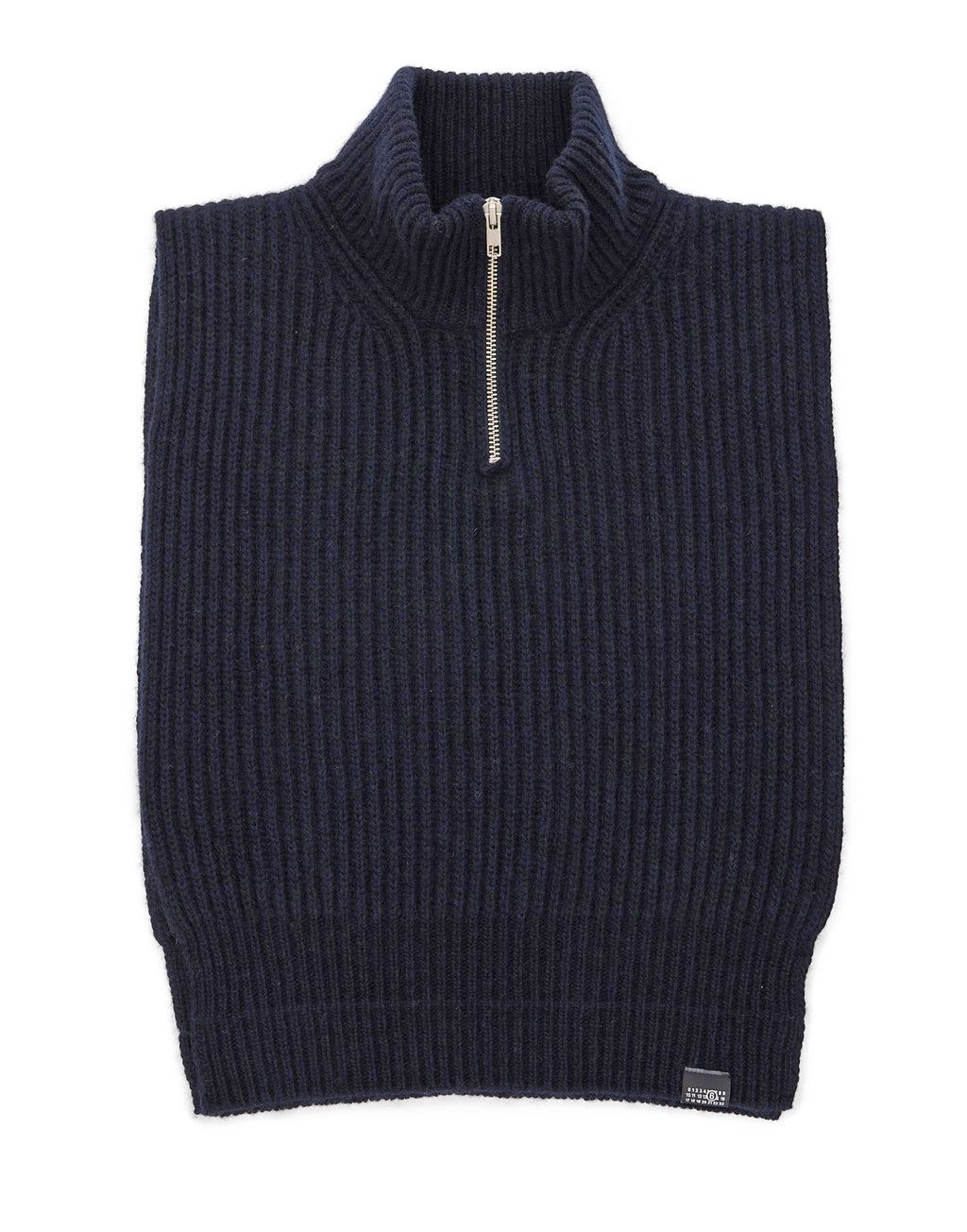 MM6 MAISON MARGIELA Gilet in Lana a Coste con Collo Zip Navy