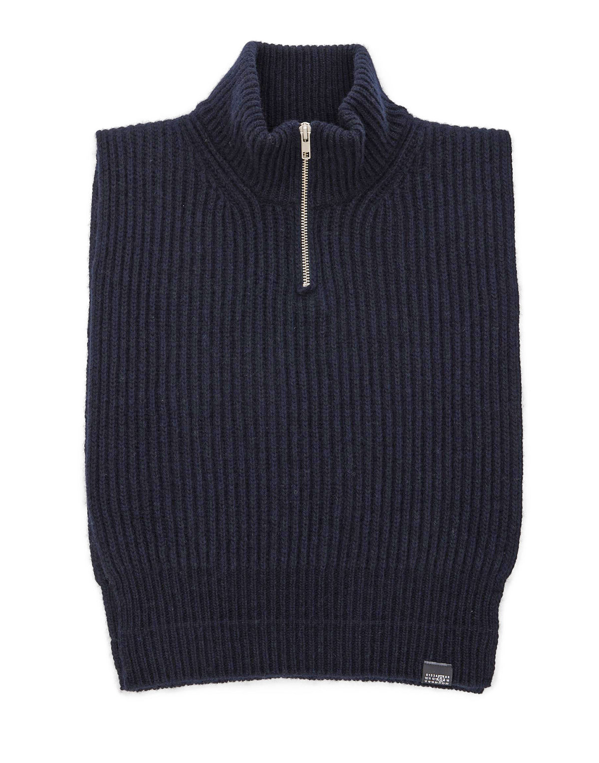 MM6 MAISON MARGIELA Gilet in Lana a Coste con Collo Zip Navy