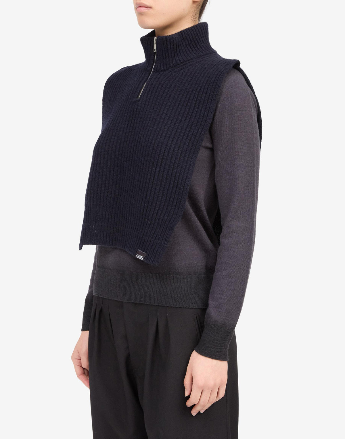 MM6 MAISON MARGIELA Gilet in Lana a Coste con Collo Zip Navy