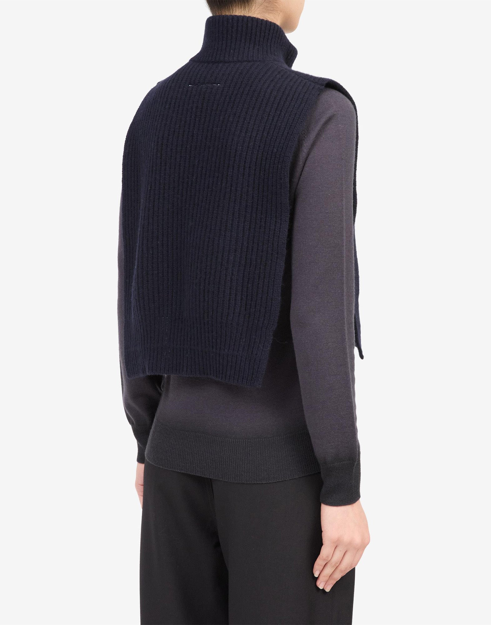 MM6 MAISON MARGIELA Gilet in Lana a Coste con Collo Zip Navy