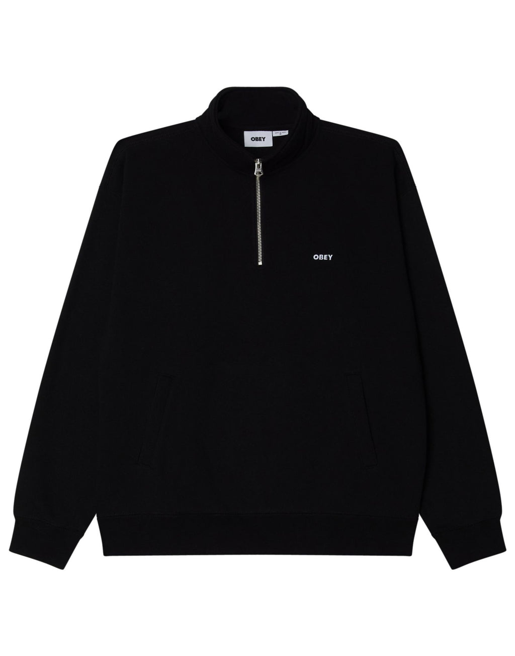 OBEY Felpa Established Works Bold con Mezza Zip Nero