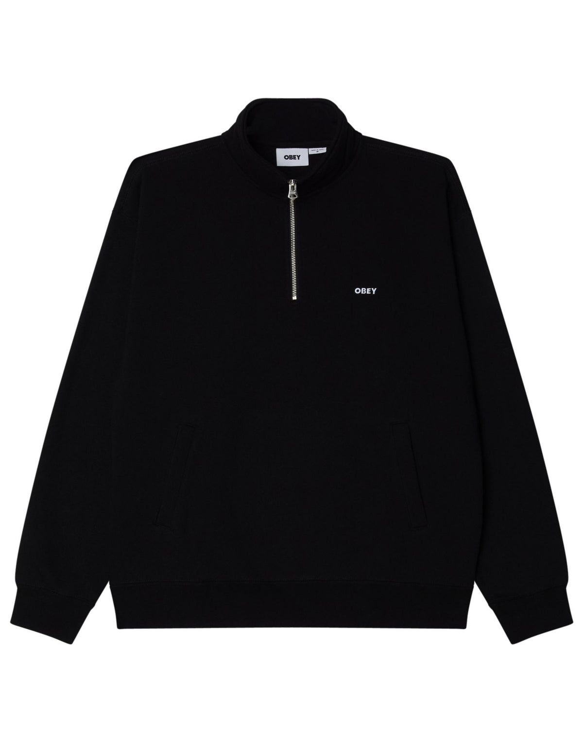 OBEY Felpa Established Works Bold con Mezza Zip Nero