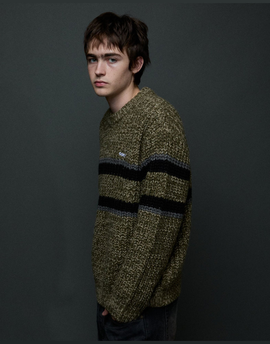 OBEY Maglione Alden a Righe Green Multi