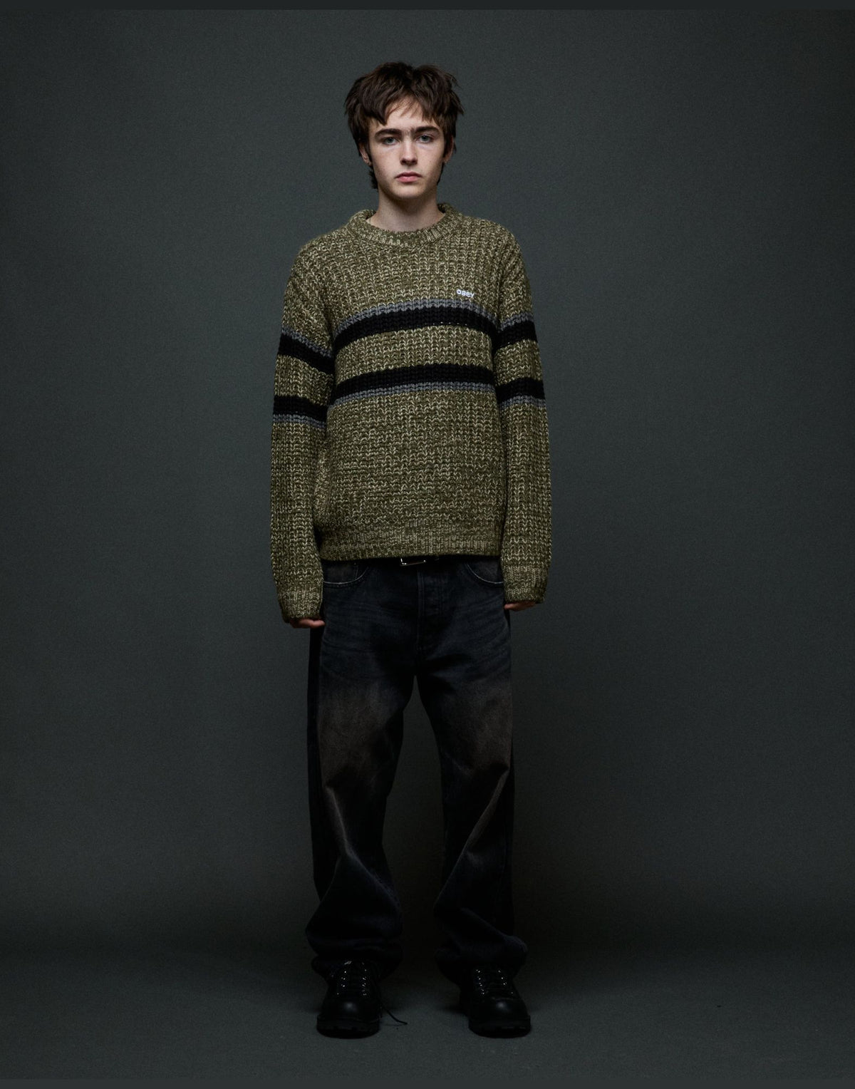 OBEY Maglione Alden a Righe Green Multi