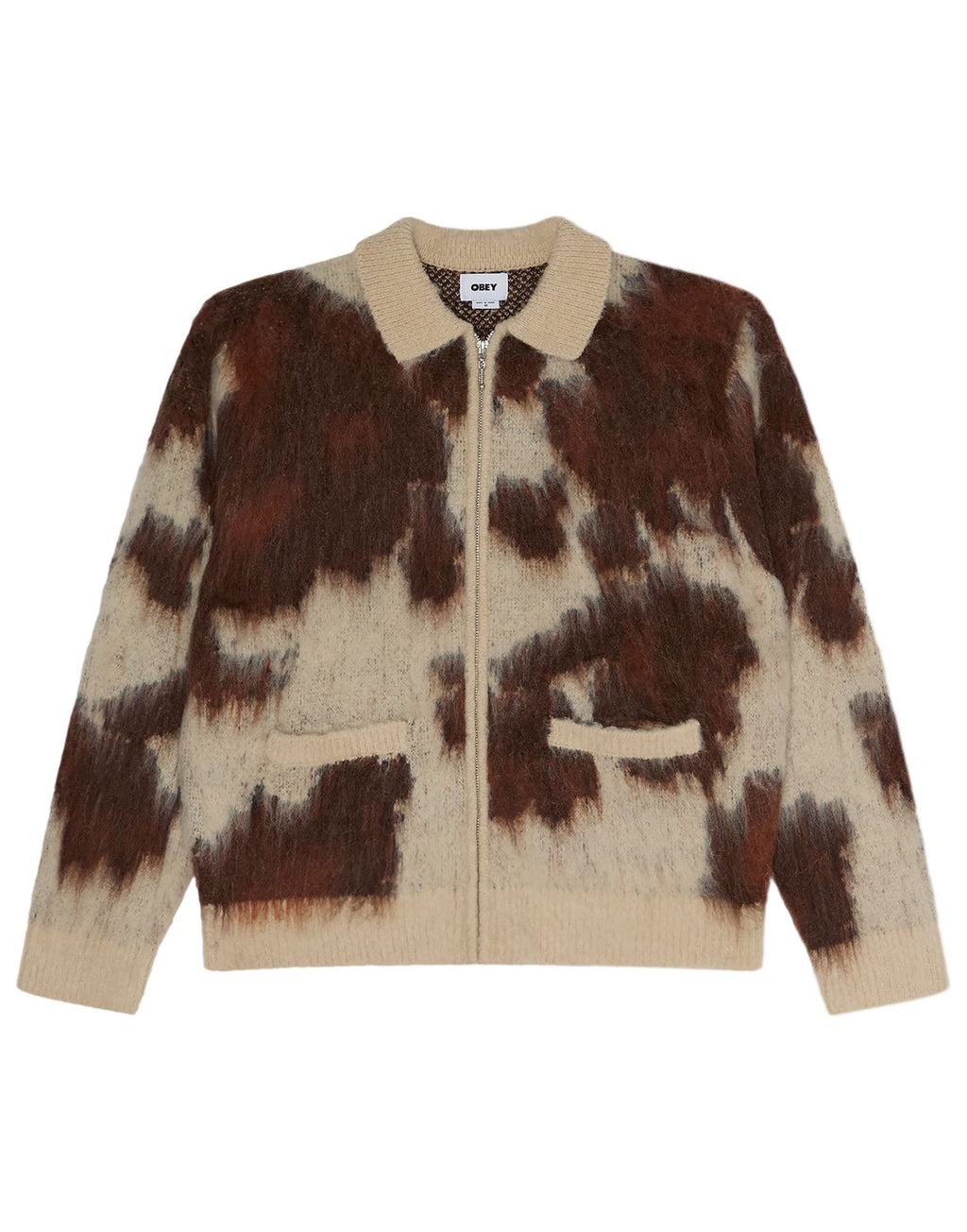 OBEY Cardigan Cow Pattern con Zip Cow Multi