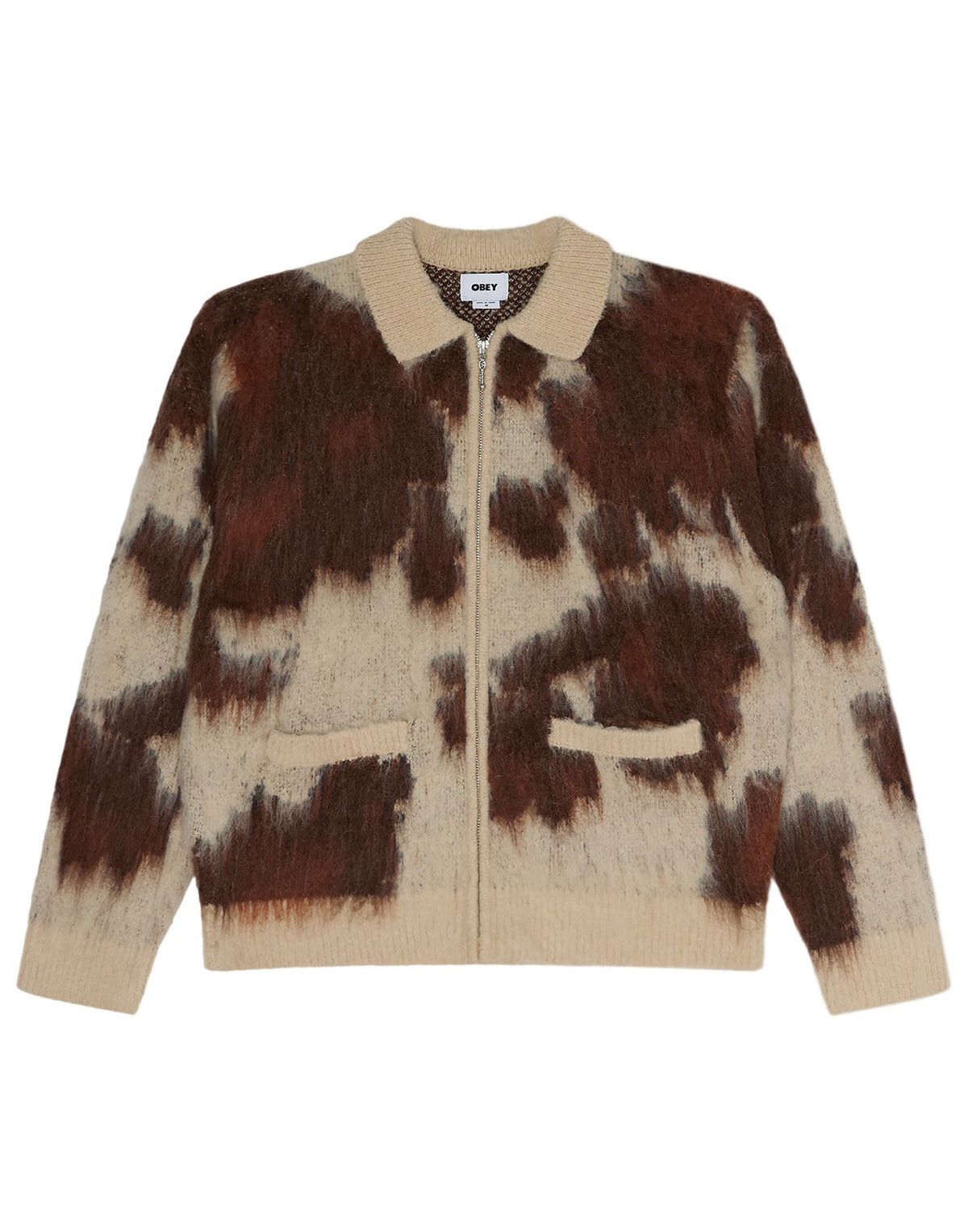 OBEY Cardigan Cow Pattern con Zip Cow Multi