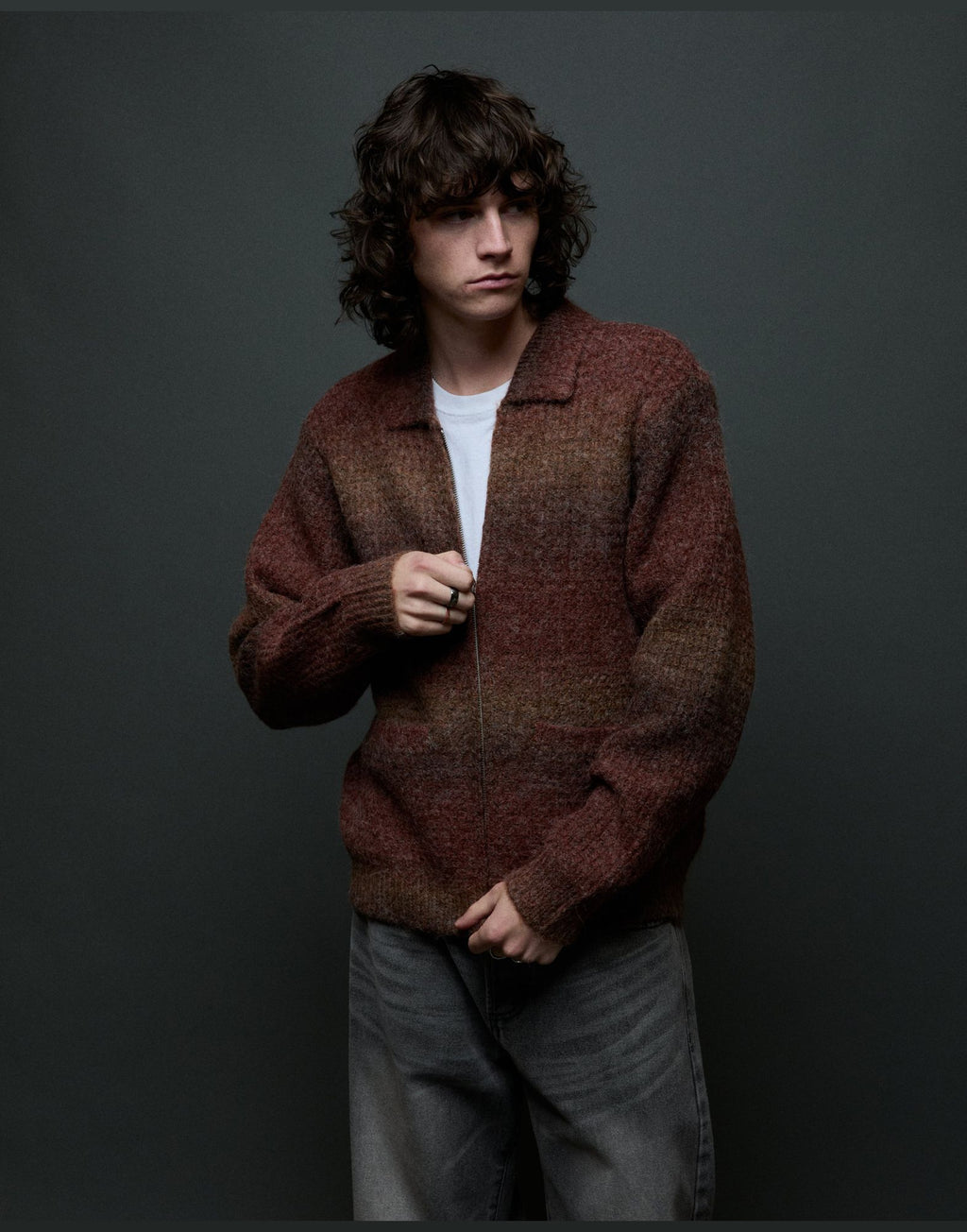 OBEY Cardigan Anton Gradient con Zip Brown Multi