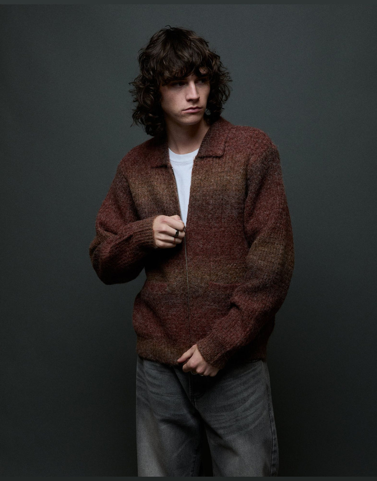 OBEY Cardigan Anton Gradient con Zip Brown Multi