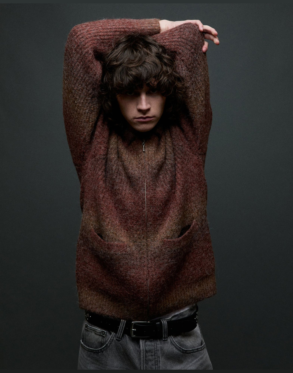 OBEY Cardigan Anton Gradient con Zip Brown Multi